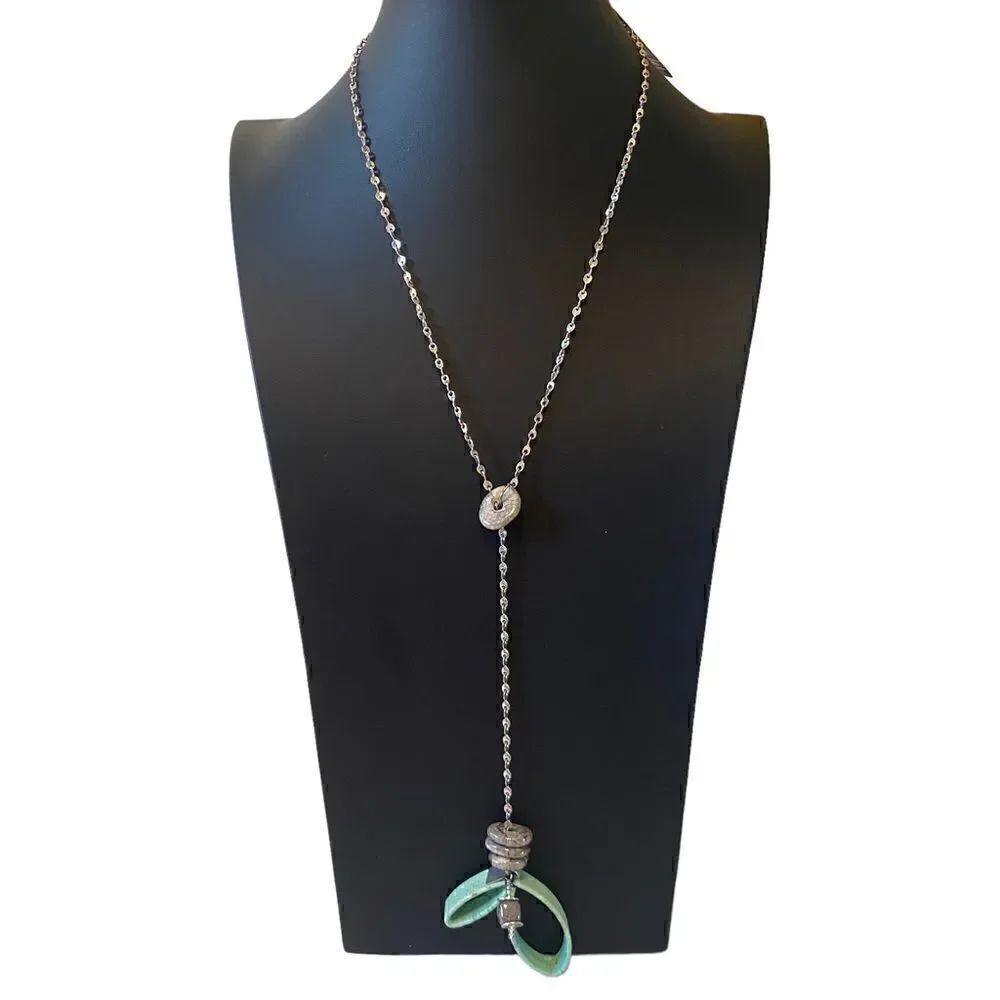 Silver & Light Green Water Element Lariat Necklace.